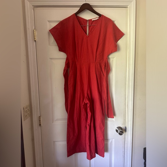 Lush Burnt Orange Wrapped Wide Leg Casual Jumpsuit Womens Small - Picture 4 of 9